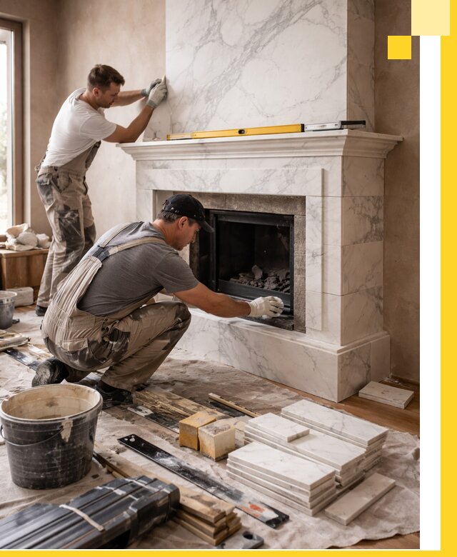 Отделка каминов в Карабулаке качественные облицовочные работы