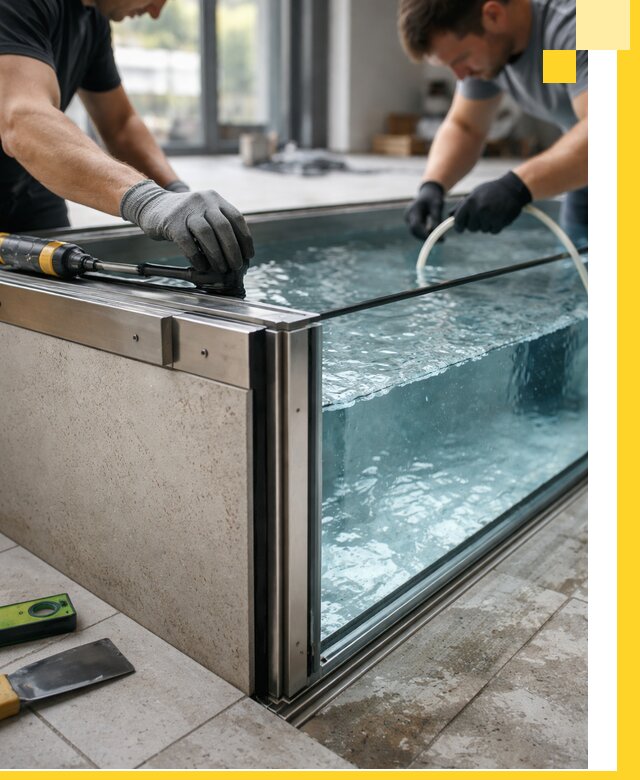 Проектирование и монтаж стеклянных бассейнов в Карабулаке