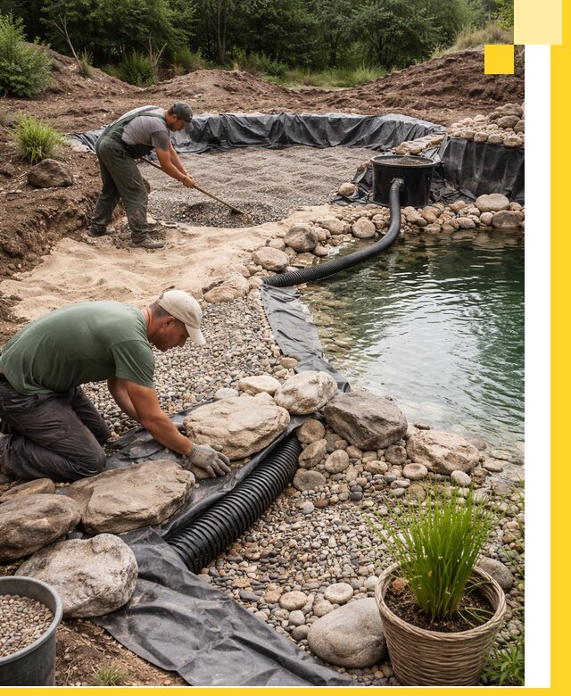 Строительство природных бассейнов и озер в Карабулаке под ключ