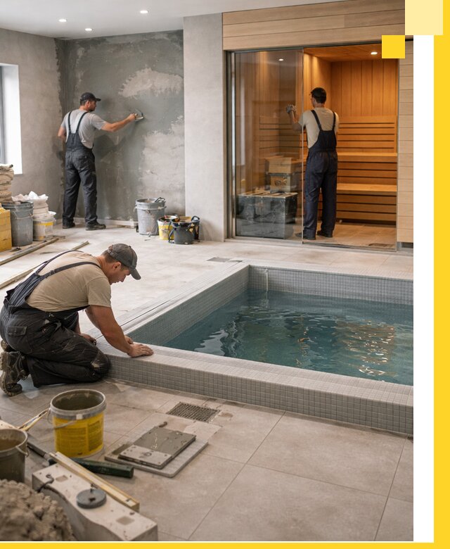 Проектирование и строительство сауны с бассейном в Карабулаке