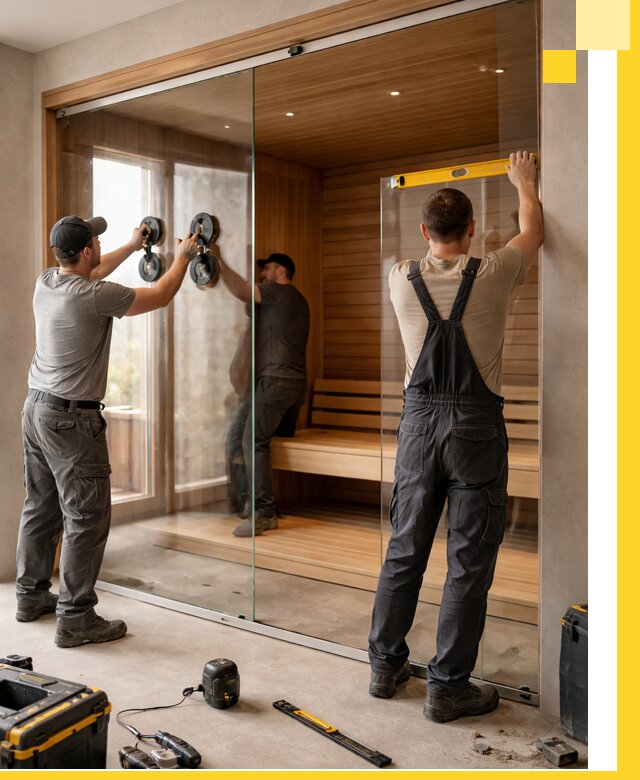 Производство и монтаж стеклянных саун под ключ в Карабулаке