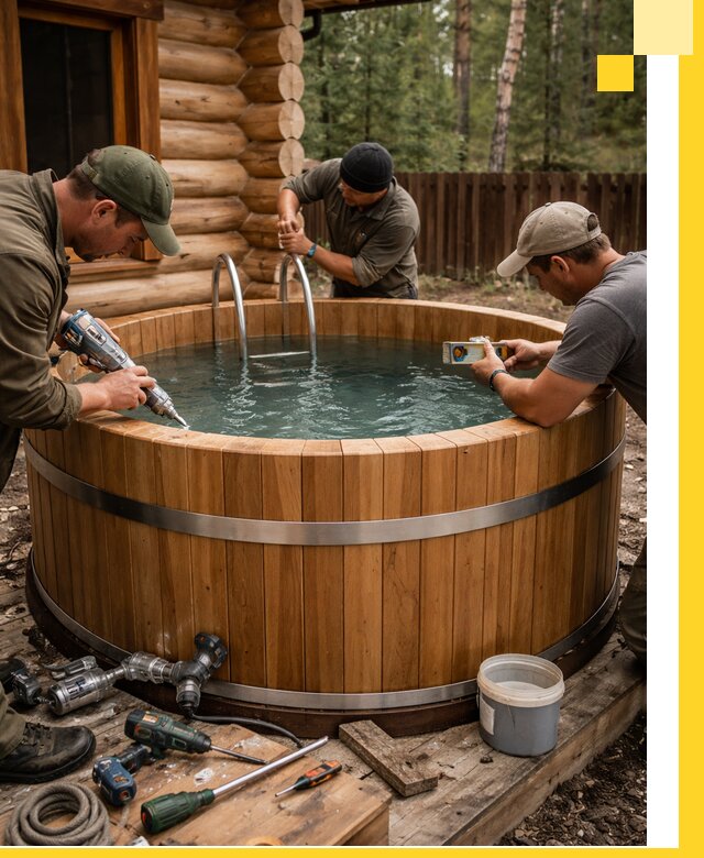 Строительство бань с купелью под ключ и отделкой в Карабулаке