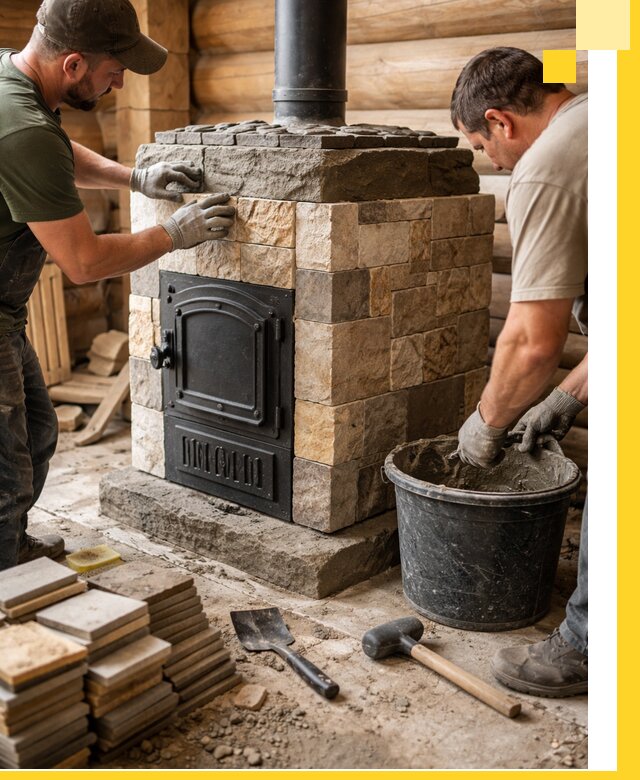 Облицовка банной печи под ключ в Карабулаке: камень и плитка