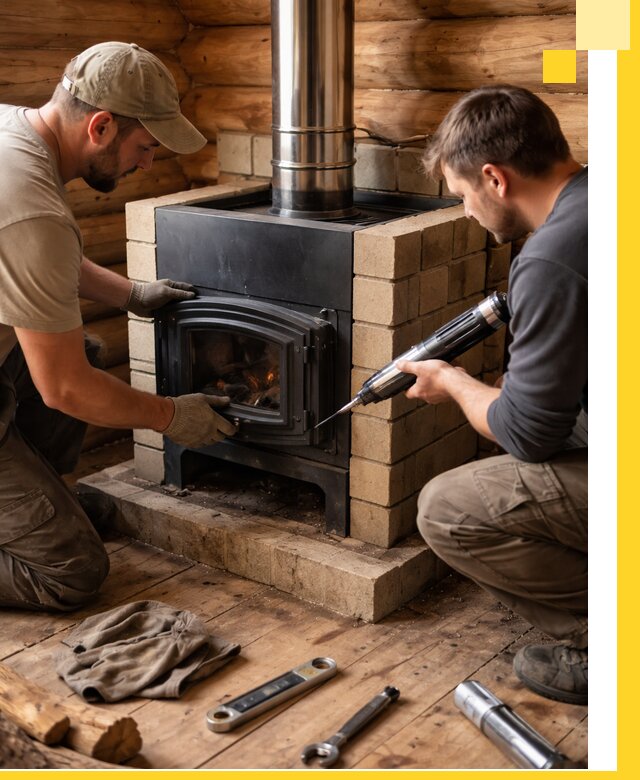 Монтаж и установка печи в бане под ключ с гарантией в Карабулаке
