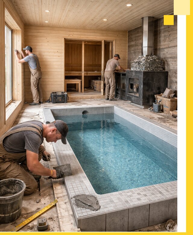 Проект бани с бассейном и сауной в Карабулаке под ключ