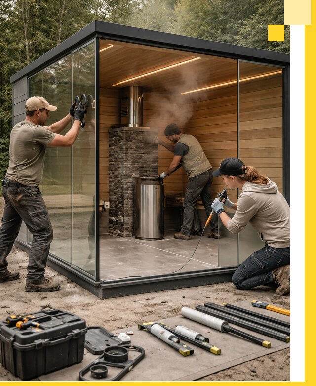 Проектирование и строительство стеклянных бань в Карабулаке