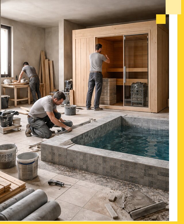 SPA зоны под ключ с бассейном сауной и печью в Карабулаке